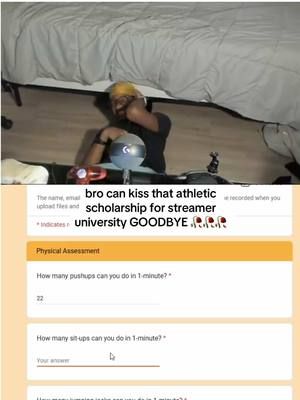 bro can’t do push ups, sit ups or jumping jacks for streamer university 😔🥀 #kaicenat #streameruniversity #application #contentcreator #physicalassement 