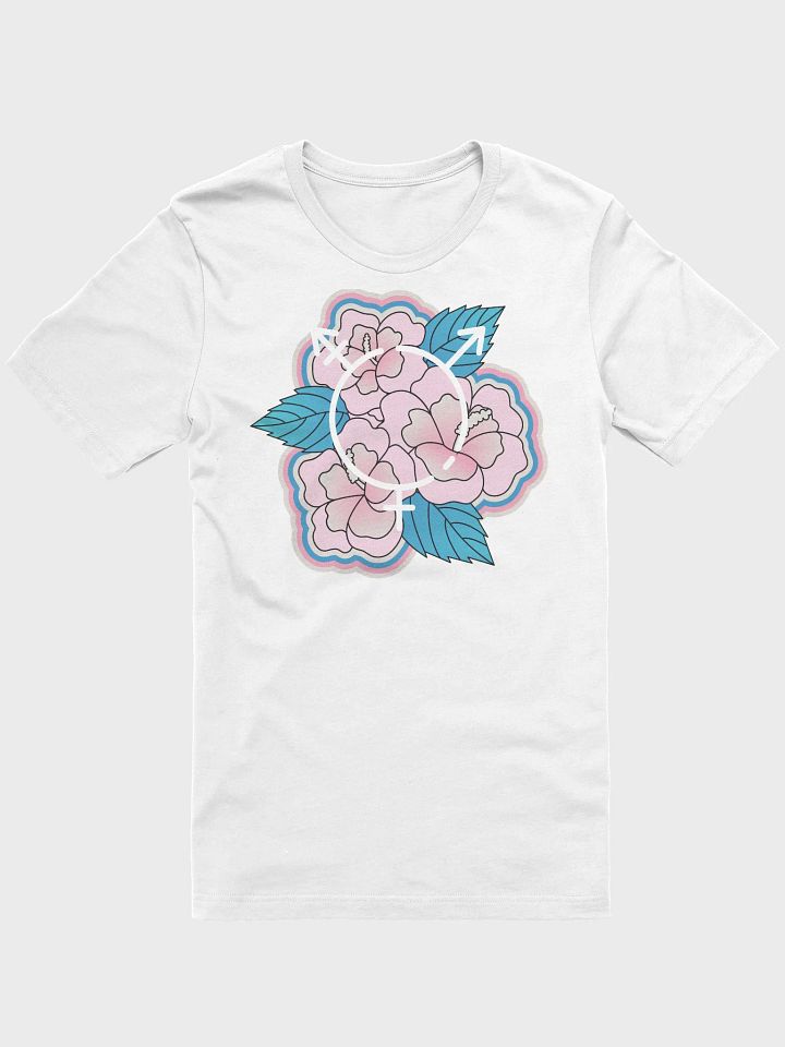 LGBTQIAP2S+ 2025, Trans Flower with Symbol, White Tee product image (1)