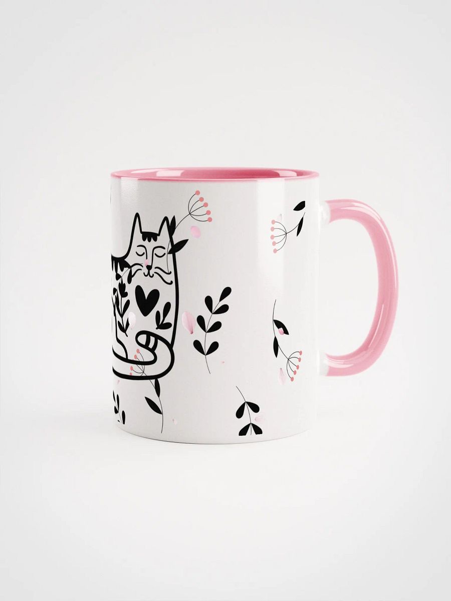 Whimsical Folk Art Cat Love Ceramic Mug|Housewarming Birthday Gifts Cute Mug (PINK) product image (1)