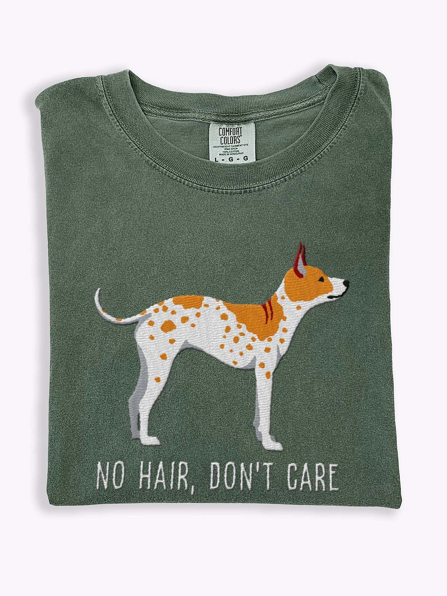 No Hair, Don't Care T-Shirt(Embroidered) of an American Hairless Terrier(Brown & White) product image (1)