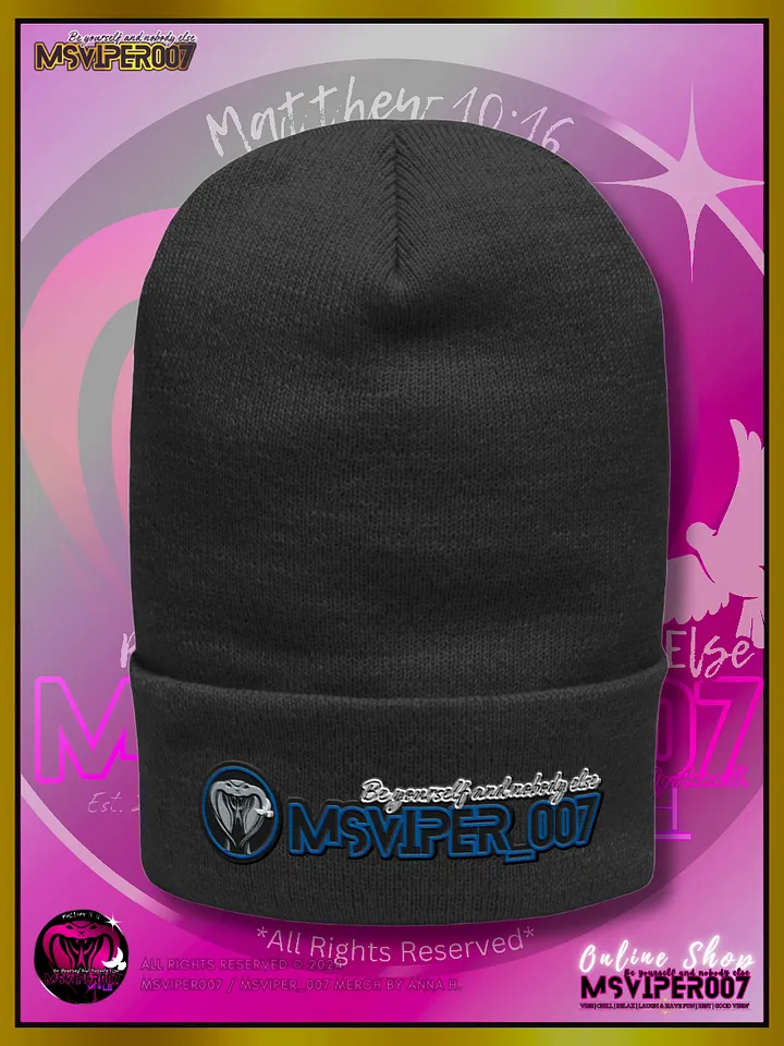 Cuffed Beanie [ Embroidered Design(s) ] - "MsViper_007™ Brand [blue/blk/V1] - Support&Sport" Stylish Beanie by Anna H. product image (1)