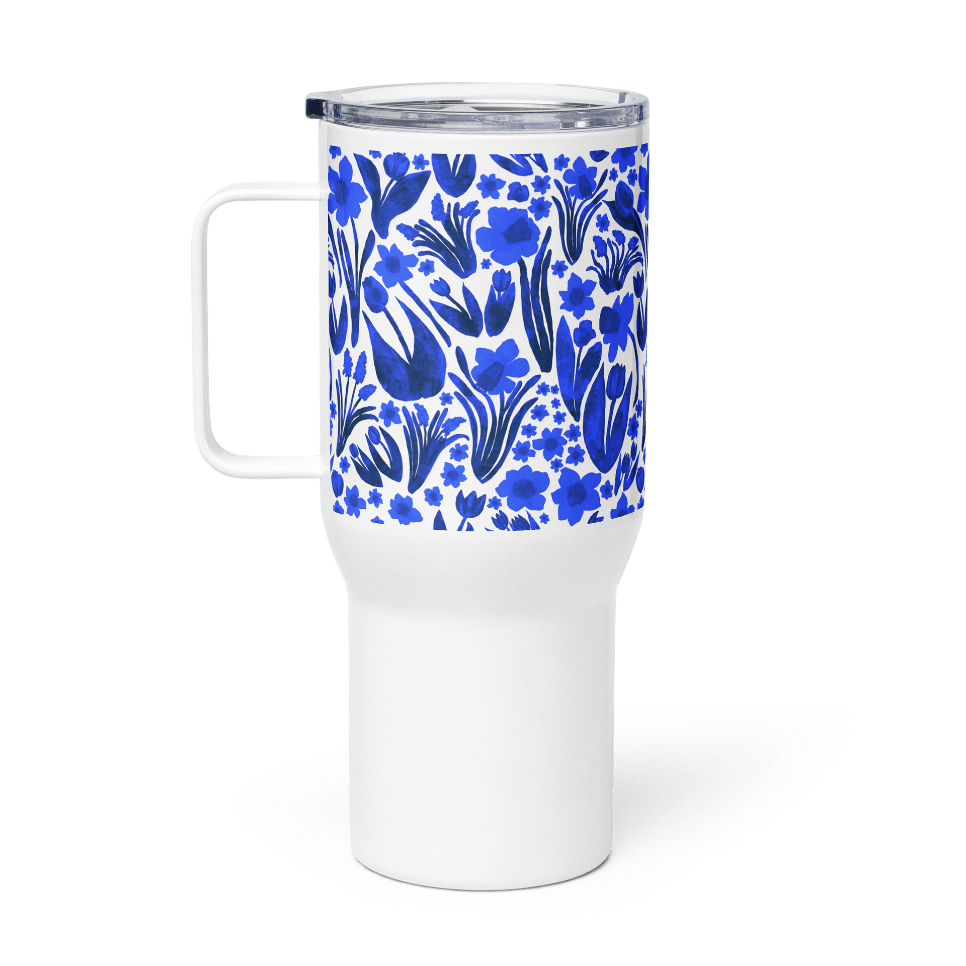 Spring Garden Royal Blue on White | 25oz/40oz Travel Mug | 🌊☕ | Allcolor 267 Stainless Steel Mug with Handle | Insulated, Spill-Proof | by MONIQUE FAELLA DESIGNS™ product image (1)