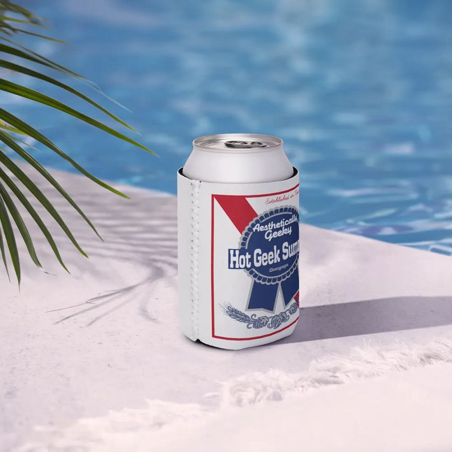 Aesthetically Geeky Hot Geek Summer Pabst Blue Ribbon Parody Drink Koozie product image (8)