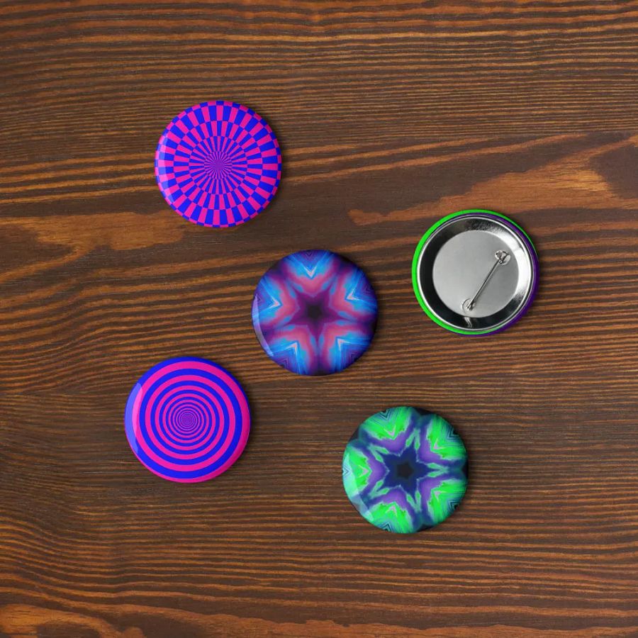 Psychedelic Seashore Circus Spirals Pin Button Set, Twisted Sea Witch Star Accessories product image (8)