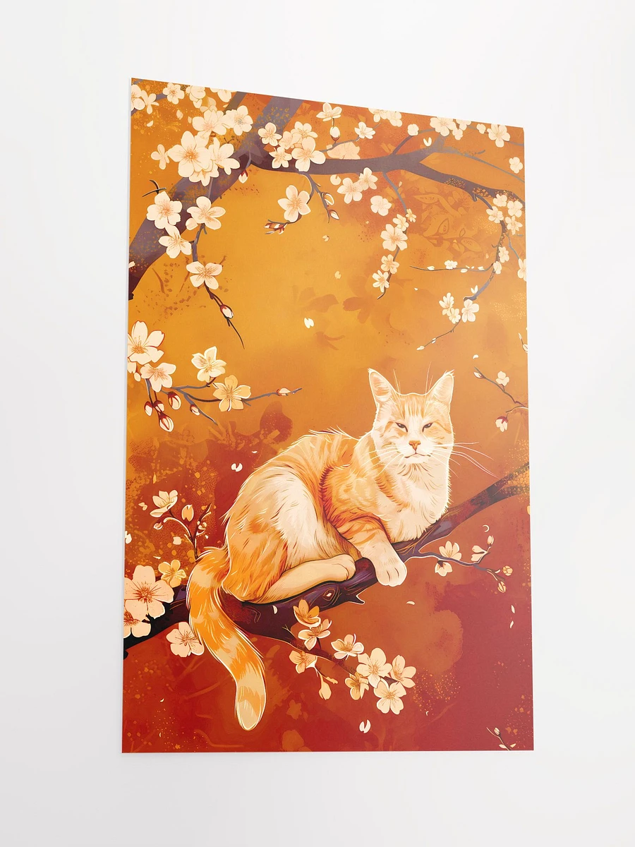 Ginger Cat Amidst Autumn Cherry Blossoms: Serene Feline Art Print Matte Poster product image (4)