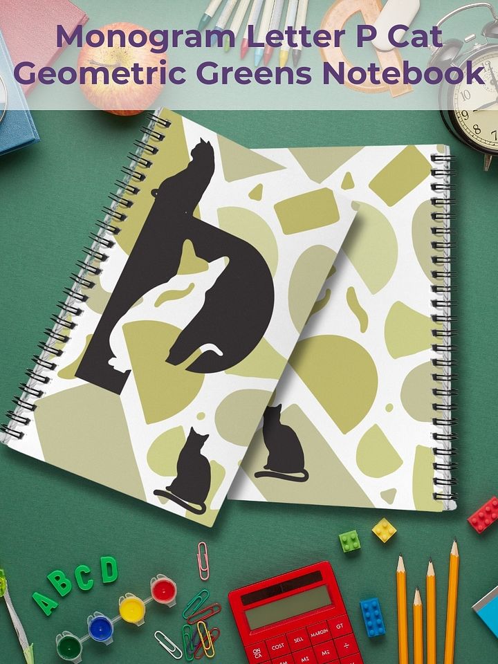 Monogram Letter P Cat Lover Geometric Greens Notebook product image (1)