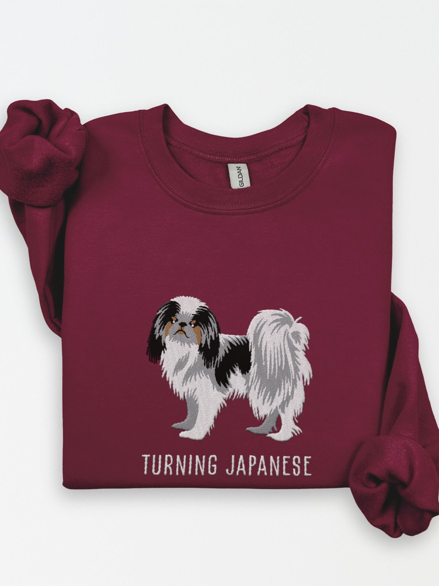 Turning Japanese Sweatshirt (Embroidered) of a Japanese Chin(Tricolor) product image (1)