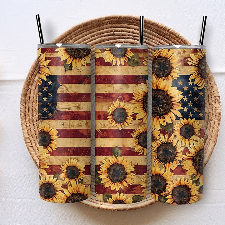 Patriotic sunflower tumbler wrap - free design product image (1)