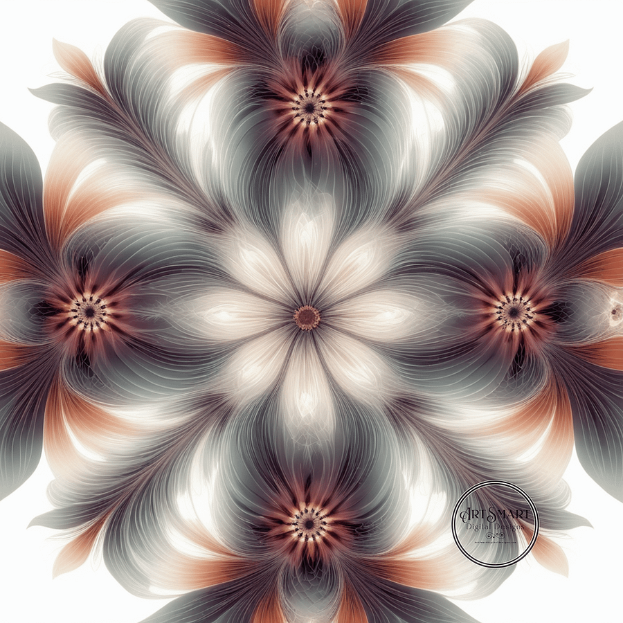 Seamless Pattern - Geometric Floral Pattern in Pale Oranges and Greens product image (1)
