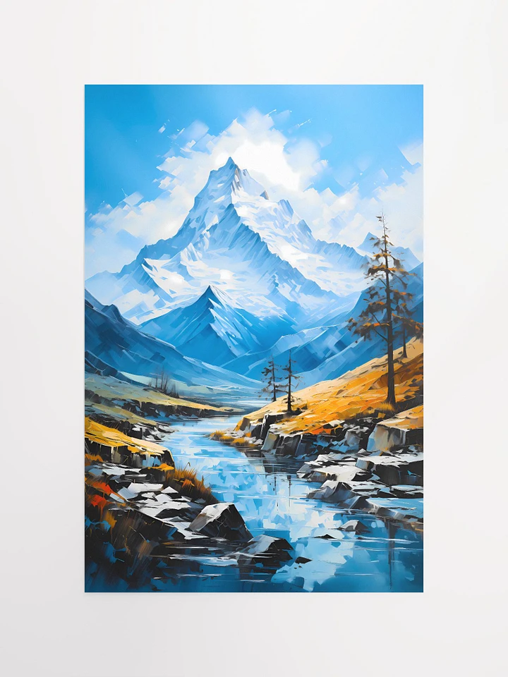 Alpine Serenity: River Flowing from Snowy Mountain Peak Matte Poster product image (2)