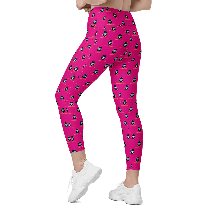 Synthsquatch Fitness Bigfoot Monogram Logo All-Over Print Crossover Leggings With Pockets (Neon Pink) product image (6)