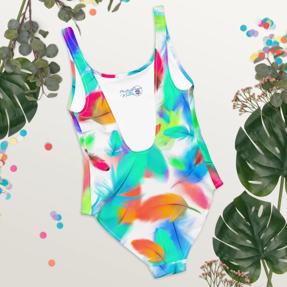 Colorful Feather Pattern Design One Piece Swimsuit - v3 product image (4)