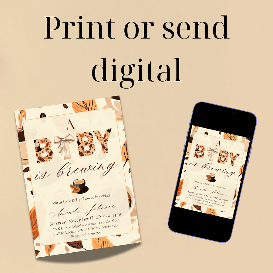 A Baby is Brewing Coffee Baby Shower Invite, Fall Rustic Gender Neutral Shower, Modern Brunch Invitation, Digital Download Canva Template product image (9)