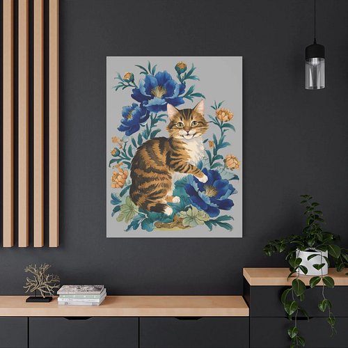 Excited to share the latest addition to my #etsy shop: Floral Cat Canvas Art, Cozy Home Décor, Gift for Cat Lovers, Unique Wa...