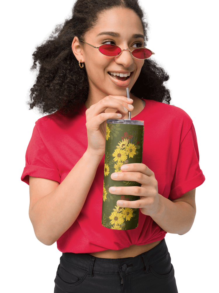 Helianthus Sunflower 20-ounce Stainless Steel Tumbler with Straw - Green product image (7)
