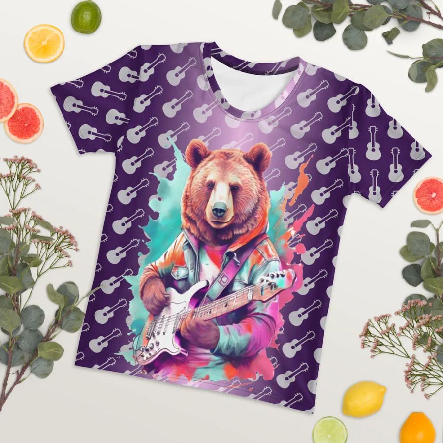 Cool Bear Playing Guitar All Over Print T-shirt product image (7)
