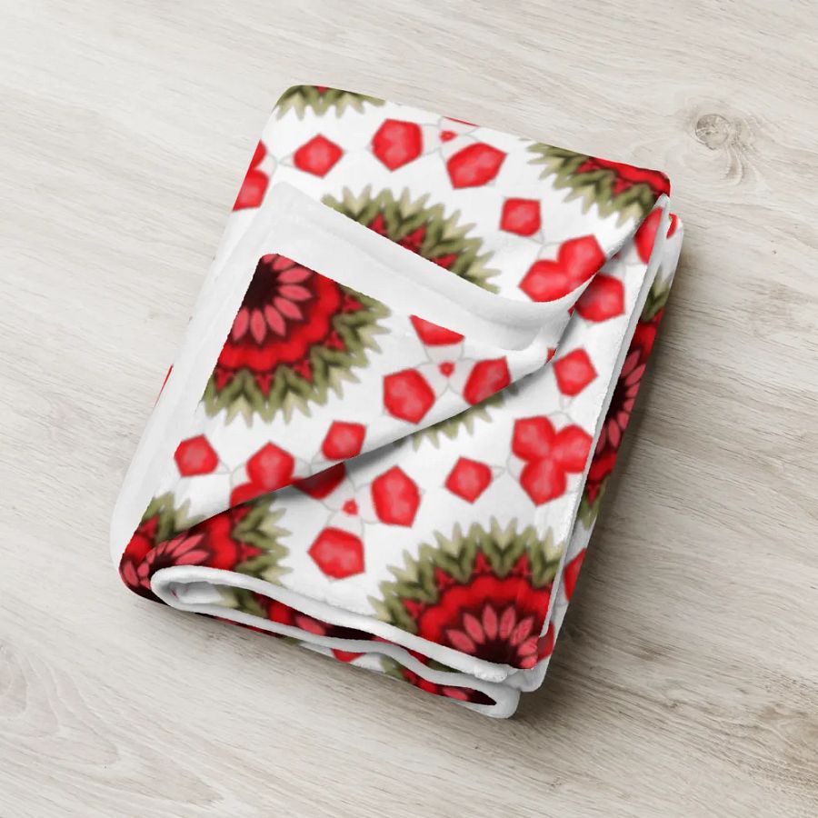 Red Green & White Daisy Floral Seamless Pattern Throw Blanket product image (5)