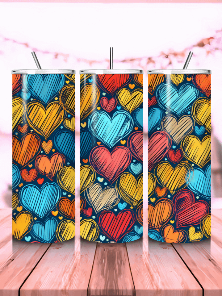 Vibrant Colorful Heart Pattern Tumbler Wrap – Bright Digital Design – 300 DPI PNG Instant Download product image (1)