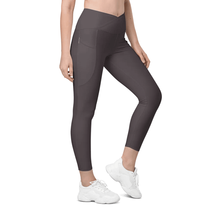 Plain Dark Brown True Summer Women's High Waisted Premium Crossover Leggings with Pockets by Treasure Pie product image (1)