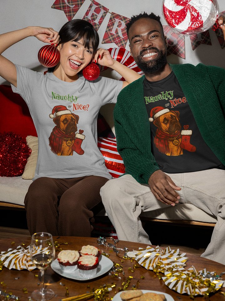 Naughty or Nice Bullmastiff Christmas Shirt – Cute Dog Lover Holiday Tee – Funny Bullmastiff Gift – Santa Hat Dog Christmas T-Shirt – Atomic Hound Retro Design product image (1)