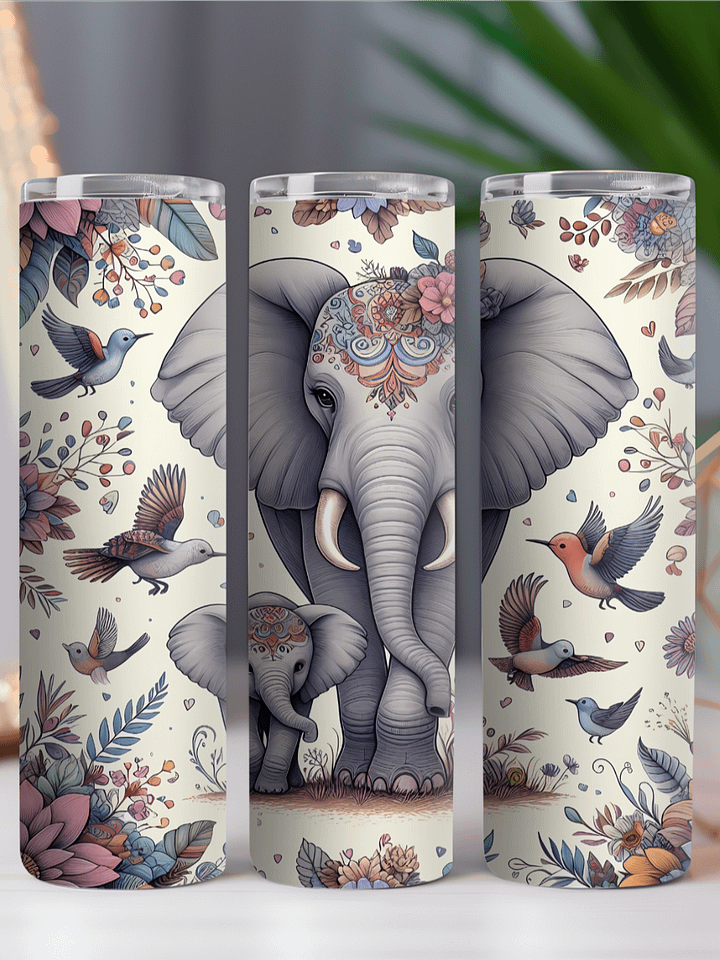 Floral Mother Elephant And Baby Stainless Steel Tumbler product image (2)