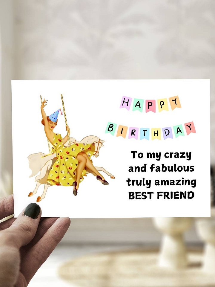 Best Friend Retro Girl on a Carousel Horse Birthday Card product image (1)