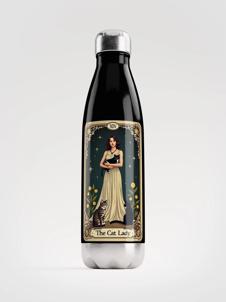 The Cat Lady Stainless Steel Water Bottle - Mystical Tarot Design product image (1)