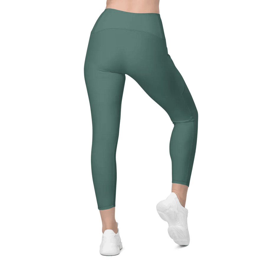 Plain Medium Dark Green Soft Summer Women's High Waisted Premium Crossover Leggings with Pockets by Treasure Pie product image (3)