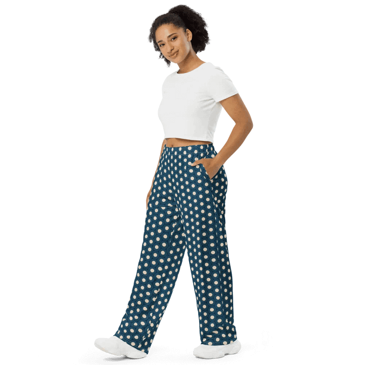 Mini Blue Pastries Topped with Whipped Cream Wide-Leg Pants product image (2)