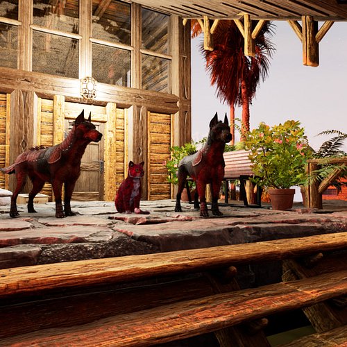 Guardians of the Porch.
Our loyal companions stand watch over the homestead. Sharp, sleek, and stylish in crimson. Even the c...