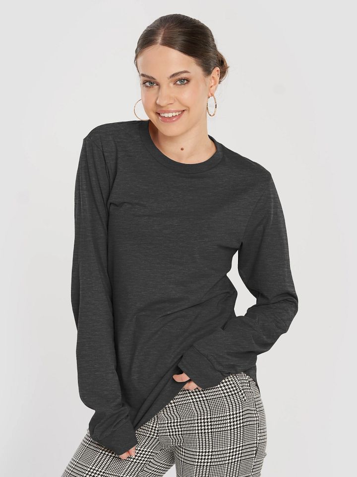 Plain Color Black Heather Long Sleeve T-Shirt product image (1)