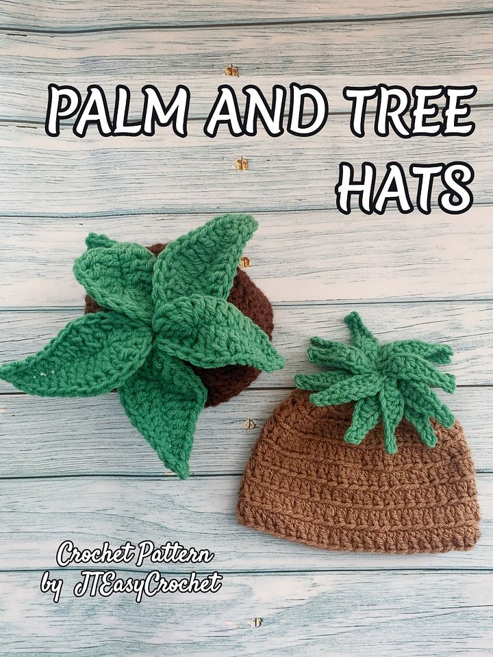 Plant Hat Crochet Patterns with Photos, 2 in 1 Tree and Palm Beanies With Leaves, PDF Instant Download product image (2)