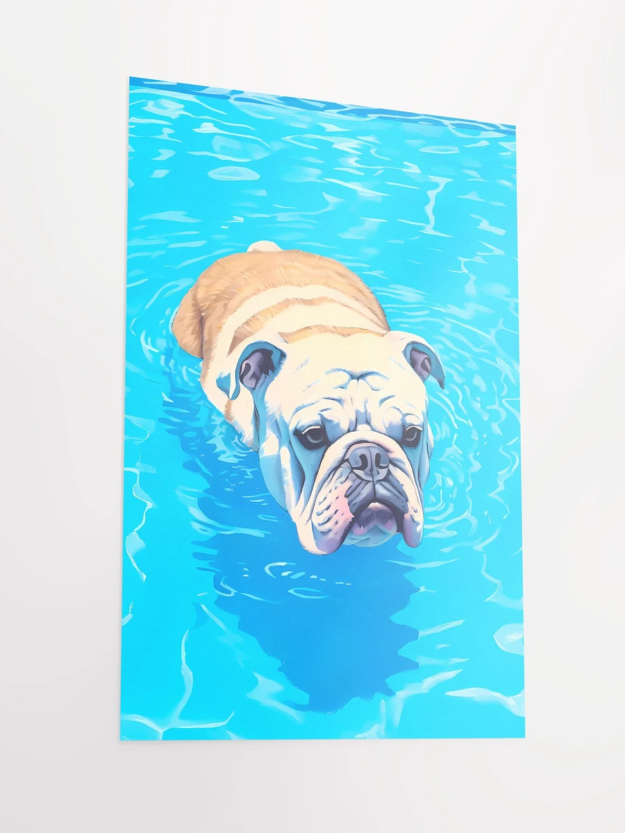 Red White Bulldog Swimming in Blue Water Minimalist Style Matte Poster product image (4)