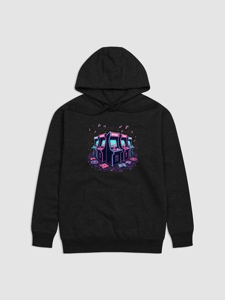 Electric Dreams: Neon Retro Arcade Machines Hoodie - A Timeless Fusion of Gaming Nostalgia and Musical Vibes product image (1)