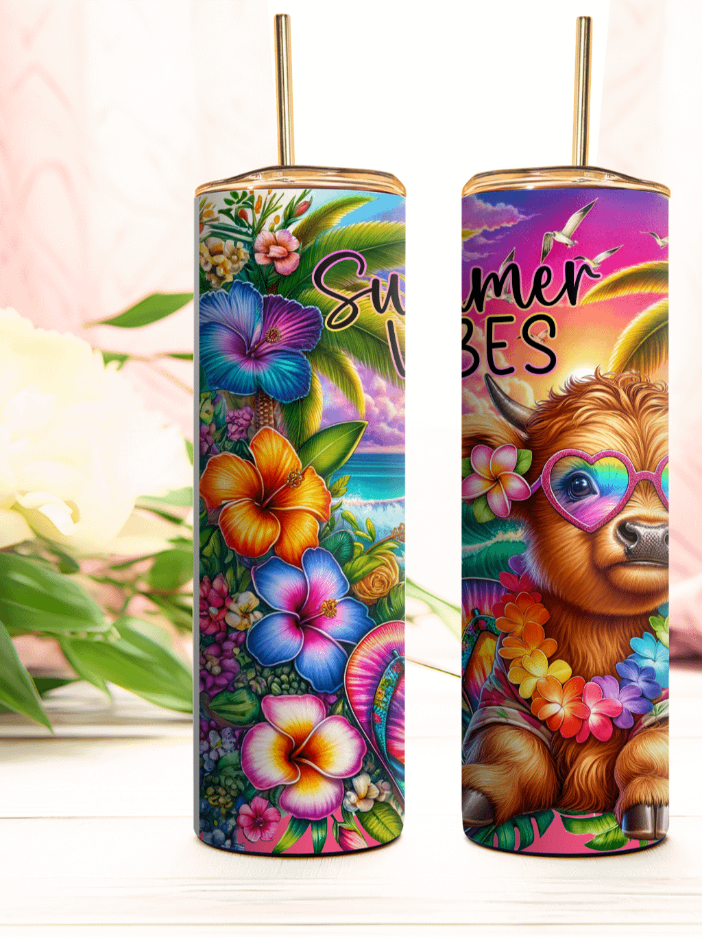 Tropical Highland Cow Summer Vibes Tumbler product image (1)
