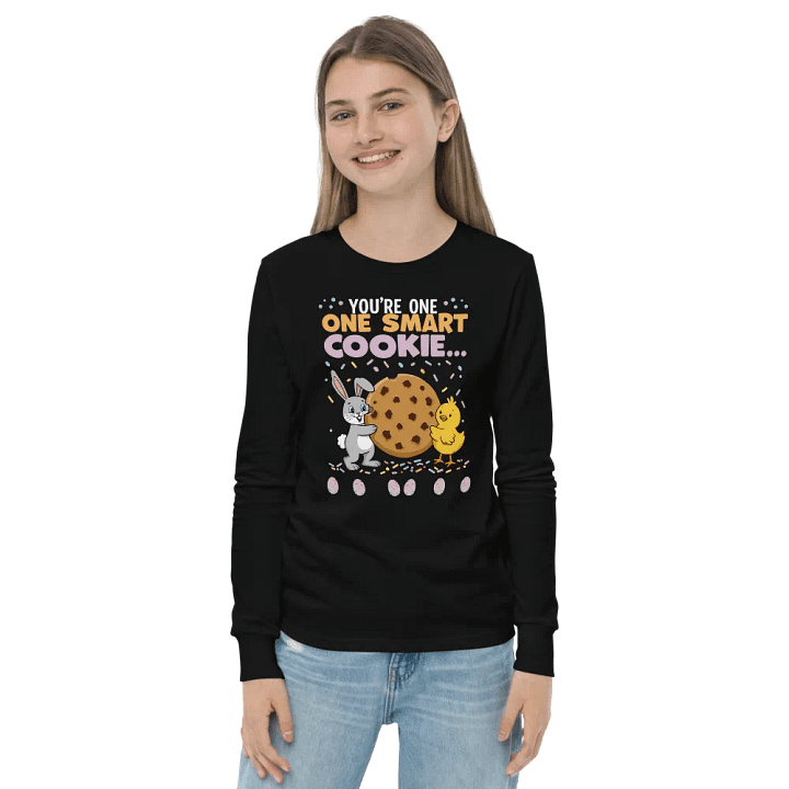 You're One Smart Cookie Easter Kids' Long Sleeve – Cute Bunny & Chick Design Tee product image (4)