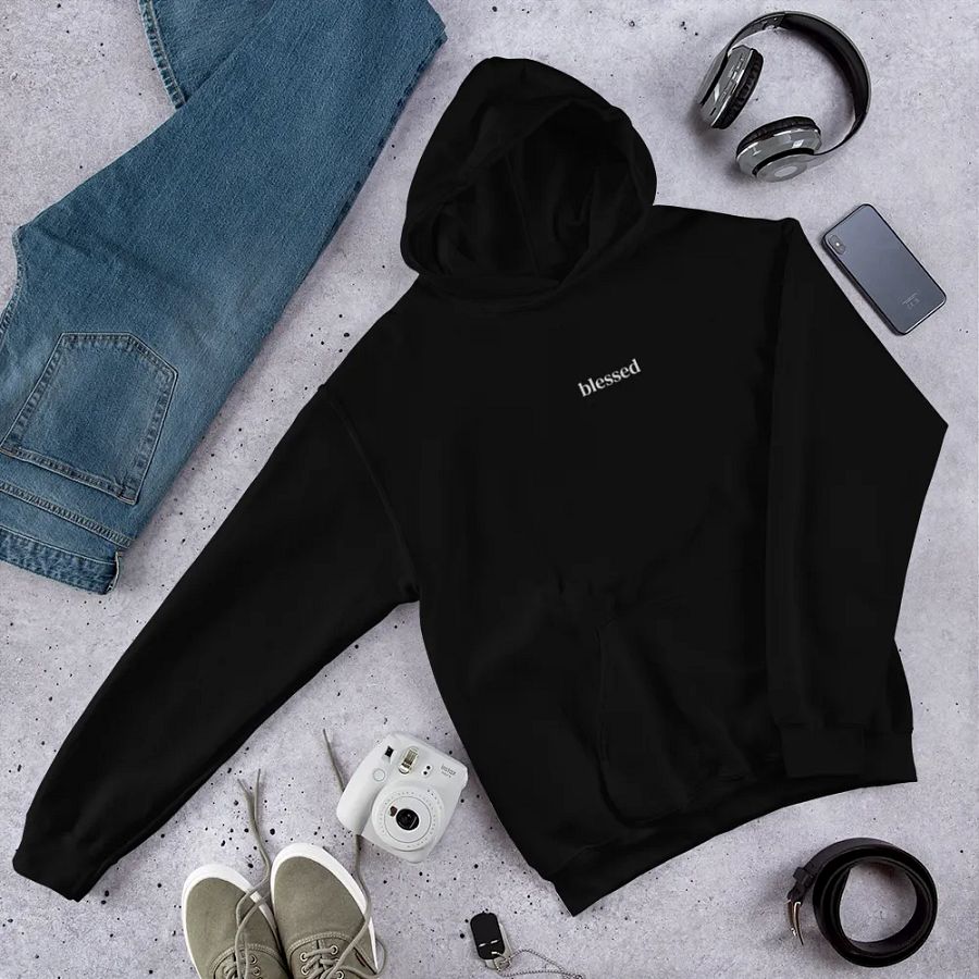 Minimalistic Unisex Blessed Embroided Hoodie (White Embroided) product image (3)
