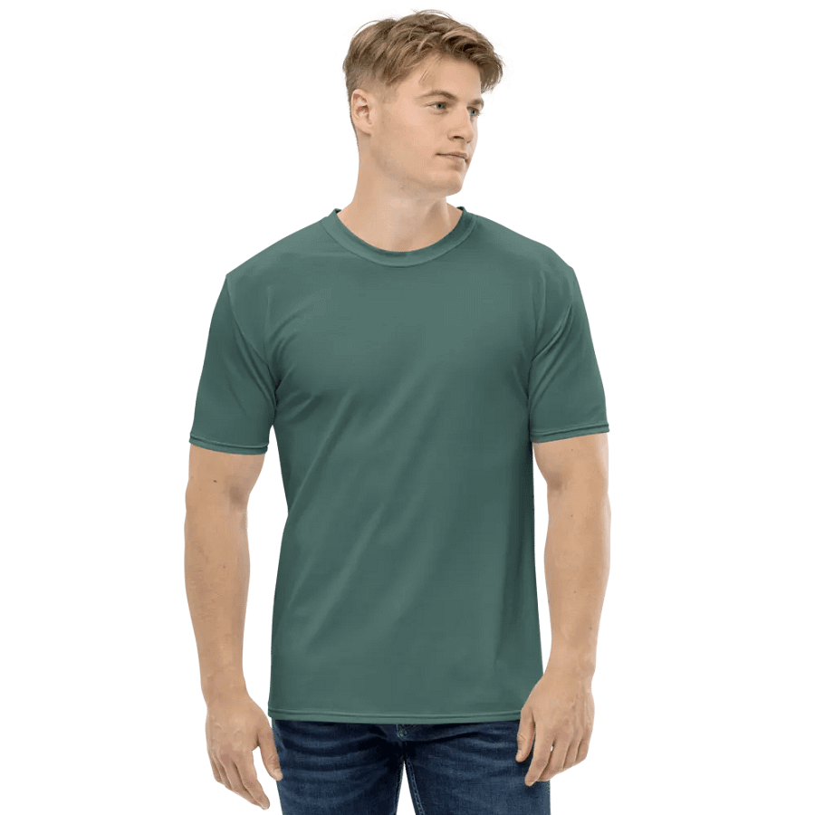 Plain Medium Dark Green Soft Summer Men's Crewneck Polyester Heavyweight Premium T-Shirt by Treasure Pie product image (4)