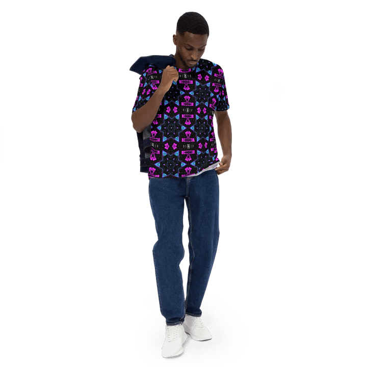 Abstract Pink, Turquoise and Black Repeating Star Pattern Men's T Shirt product image (2)