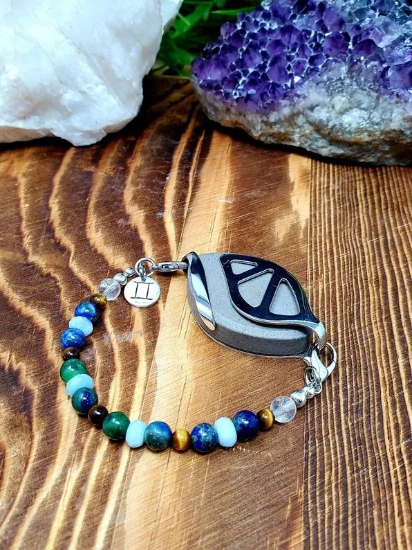 Gemini Aquamarine Bracelet | Tigers Eye & Chrysocolla | Handmade Accessory for Bellabeat Leaf Urban & Ivy product image (1)
