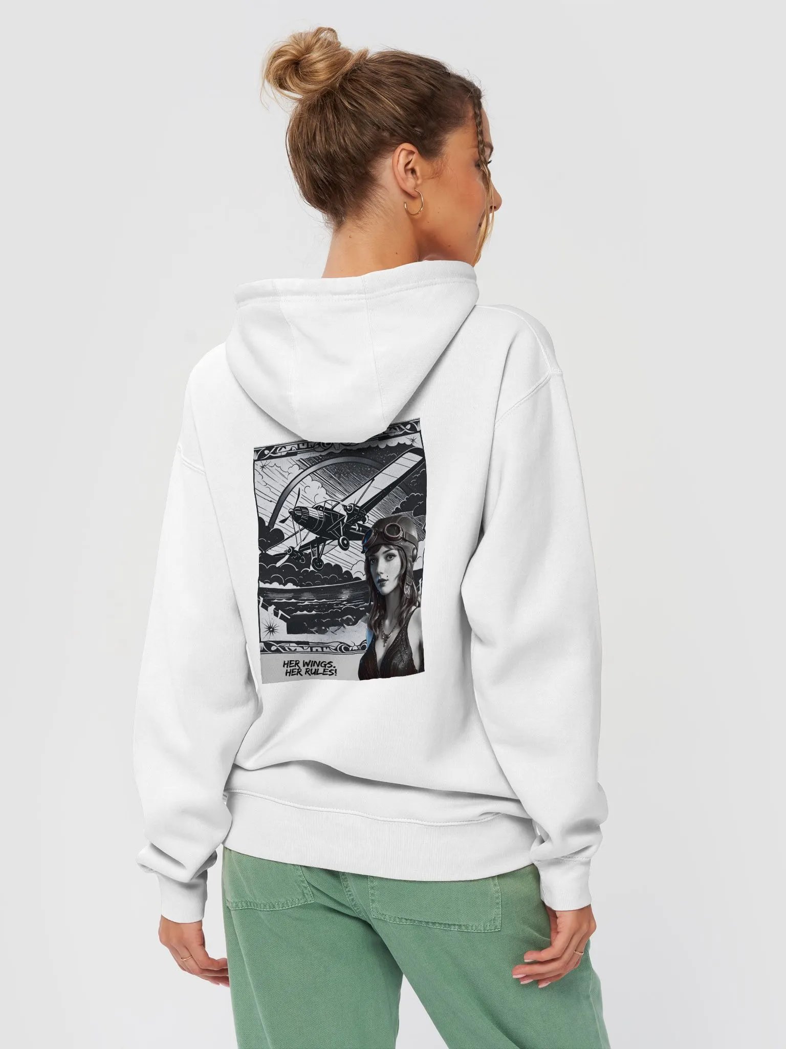 Her Wings, Her Rules - Vintage Aviation Flapper Rear Graphic - Hoodie product image (43)