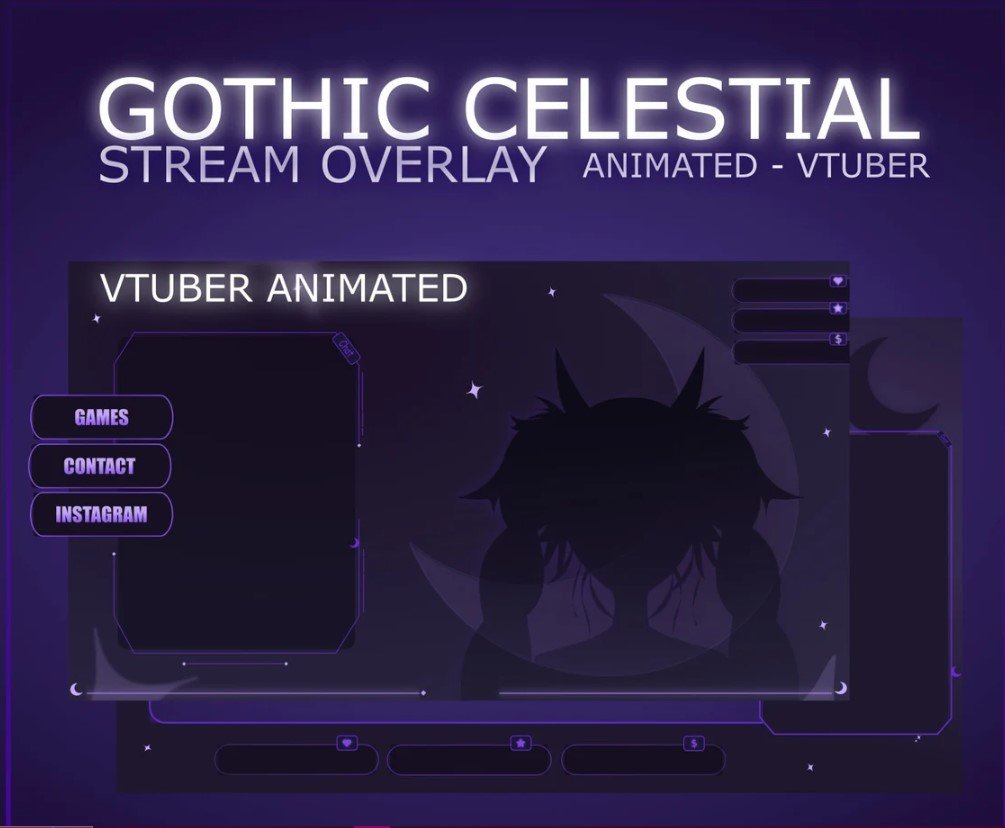 GOTHIC VTUBER STREAM OVERLAY ANIMATED - VTUBER PACK ANIMATED - GOTHIC CELESTIAL STREAM OVERLAY ANIMATED product image (1)