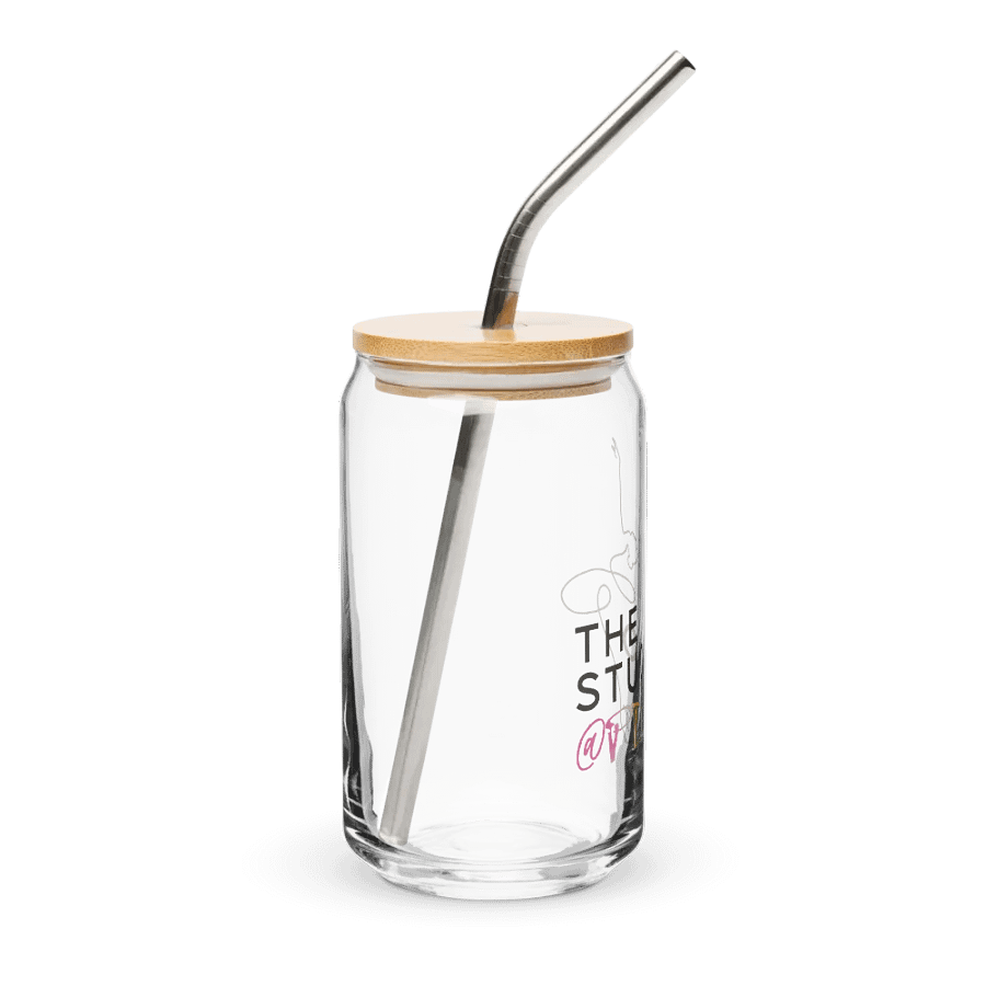 Can Shaped Glass with Lid and Straw | Studio Logo product image (4)