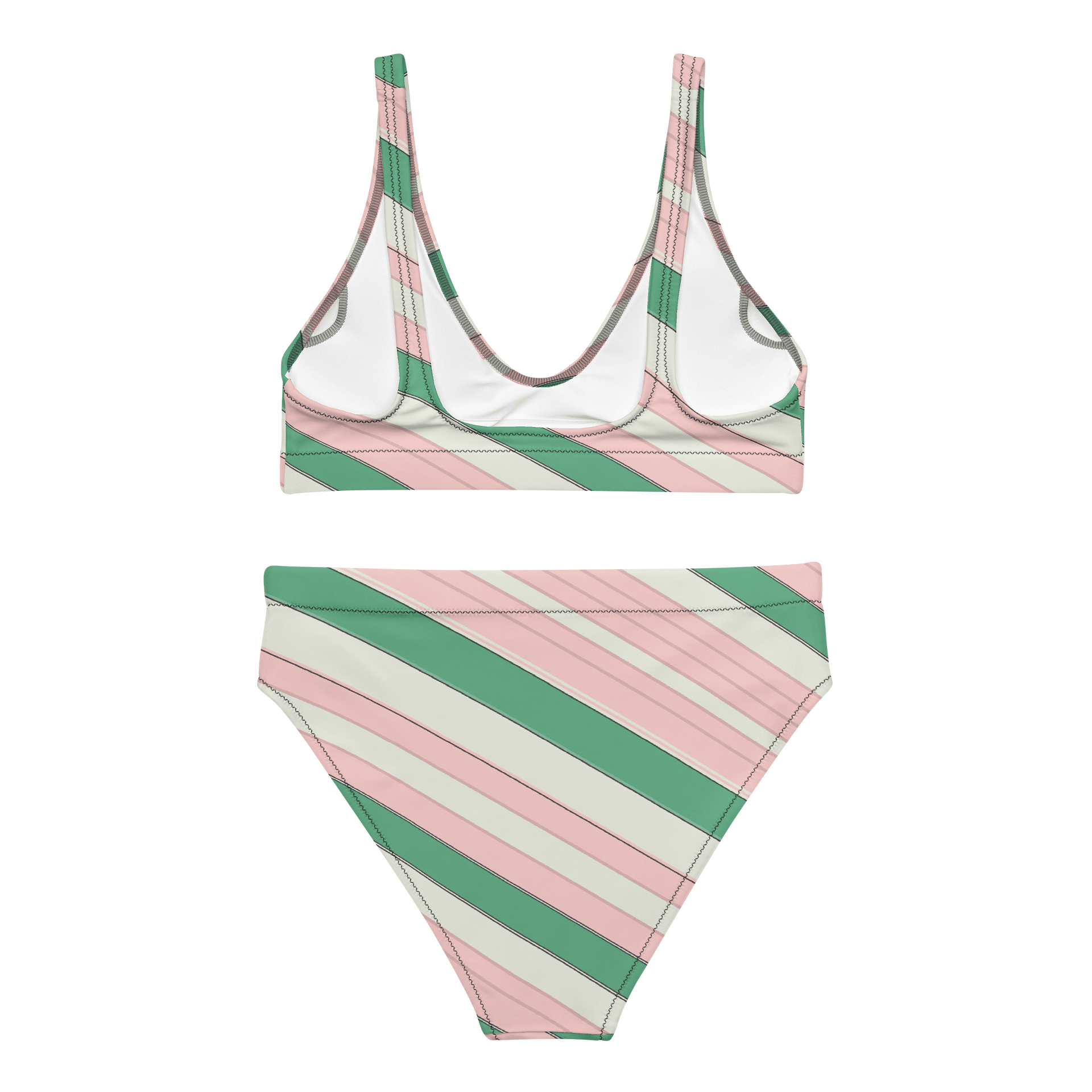 Diagonal Resort Stripes Green and Pink High-Waisted Bikini product image (2)