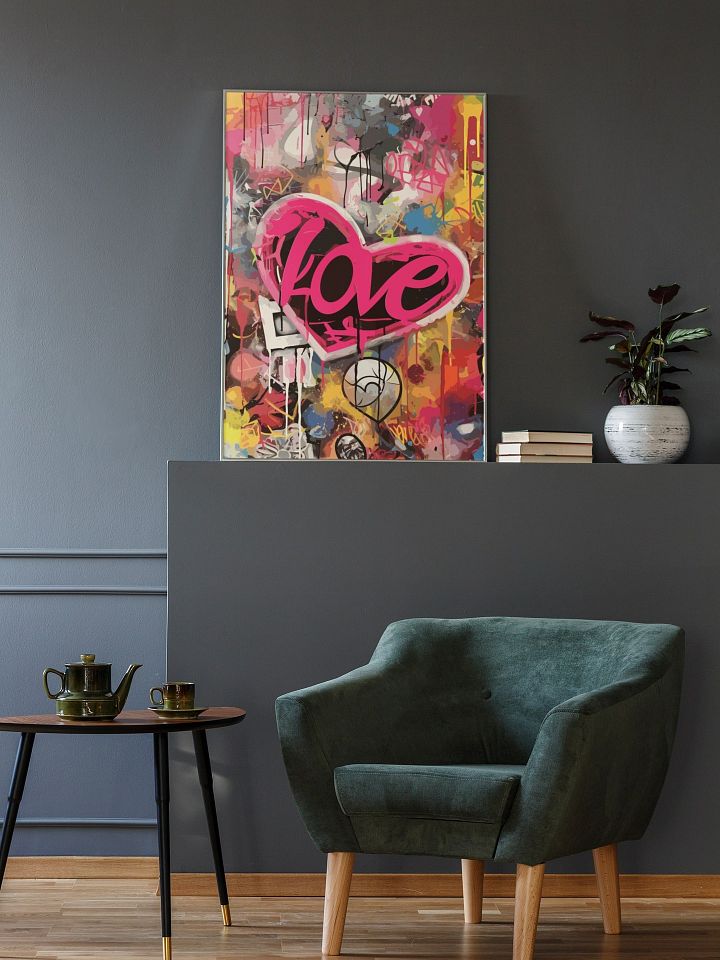 Abstract Love Graffiti Canvas Art, Colorful Street Art Heart Poster, Urban Chic Wall Decor, Contemporary Romance Art, Vibrant Love Print product image (2)