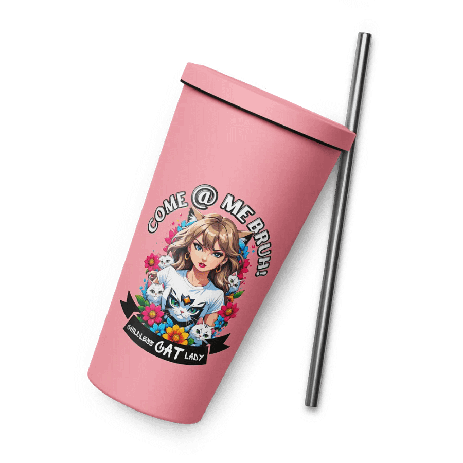 Childless Cat Lady 20 oz Tumbler Cup - Pink - Insulated Tumbler with a Straw product image (8)