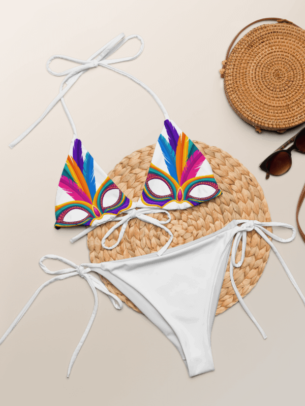 White Low Rise Cheeky String Bikini, Mardi Gras Top product image (1)