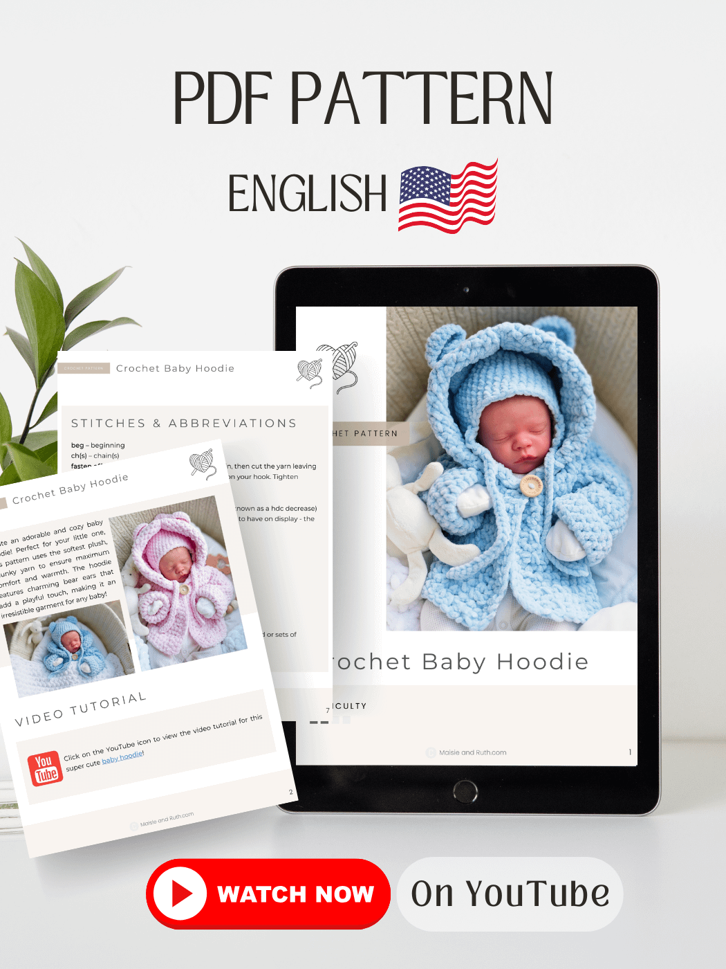 Crochet Pattern: Easy Baby Hoodie (with Bear Ears) product image (2)