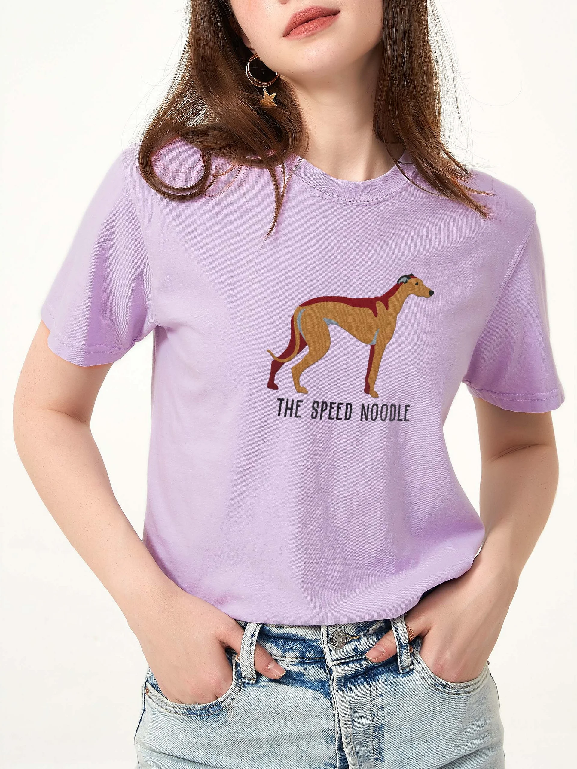 The Speed Noodle T-Shirt(Embroidered) of a Greyhound(Tan) product image (2)