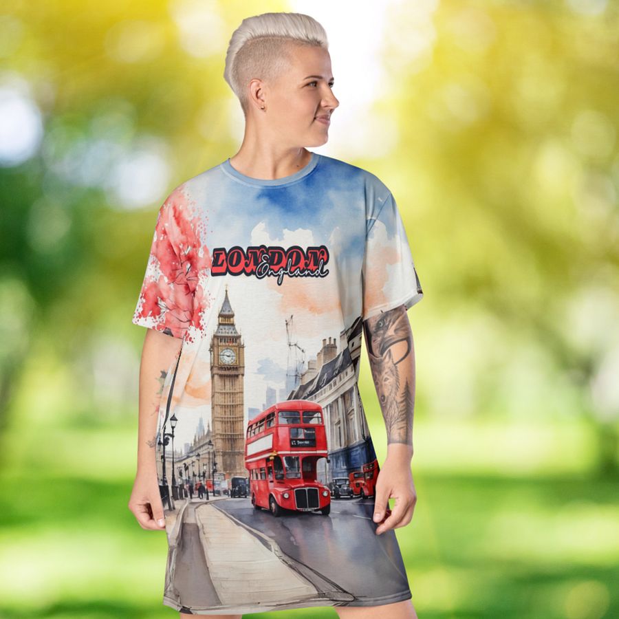 London England Watercolor All Over Print T-shirt Dress product image (8)